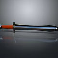 3D Model Sword With Silver Blade Orange Handle Smooth Surface And Reflection On Gray Background