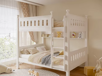 White Bunk Bed In Cozy Kids Bedroom With Toys And Natural Light 3d model
