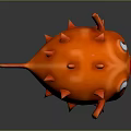 Vibrant Red Puffer Fish With Spiky Body And Big Eyes In 3D Cartoon Style 3d model