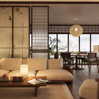 New Chinese-style Home Living Room Horizontal Hall Living Room Guest Meal Integrated Design Sofa Coffee Table Combination 3d model