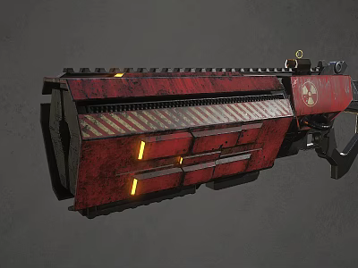 Red Heavy Duty Weapon Featuring Radiation Symbol and Yellow Indicator Lights 3d model