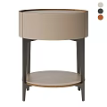 Modern Beige Leather Bedside Table With Round Top And Dark Wood Legs