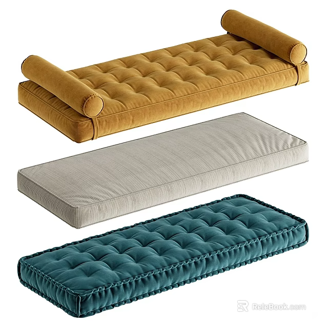 Three Colored Tufted Velvet Stool Cushions in Golden Gray and Teal 3d model 