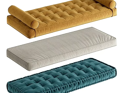 Three Colored Tufted Velvet Stool Cushions in Golden Gray and Teal 3d model