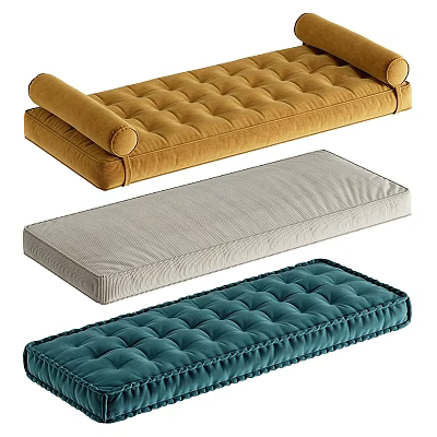 Three Colored Tufted Velvet Stool Cushions in Golden Gray and Teal 3d model