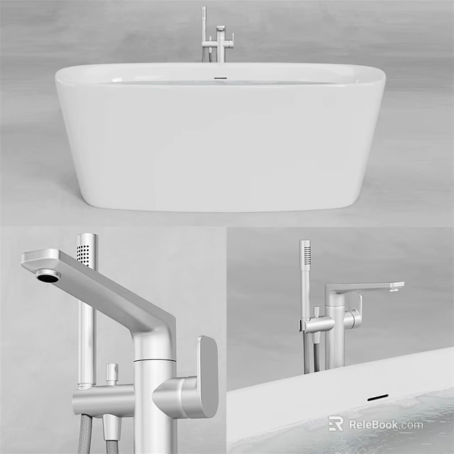Modern White Freestanding Bathtub Interior With Sleek Chrome Faucet Design 3d model 