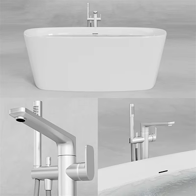 Modern White Freestanding Bathtub Interior With Sleek Chrome Faucet Design 3d model