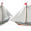 Two Traditional Sailboats With White Sails Red Flags And Wooden Masts