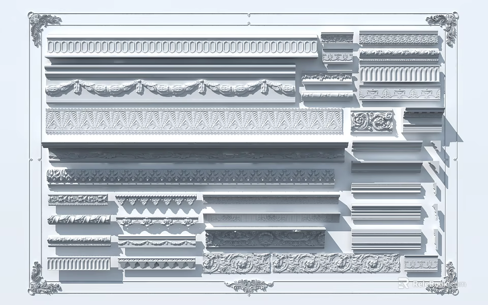 Decorative Crown Molding Various Ornate Styles And Patterns For Interior Design 3d model