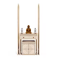 Stylish Decorative Console Table With Arched Rattan Screens Drawers And Buddha Statue