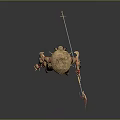Mechanical Sci Fi Creature With Golden Head Red Armor And Sharp Weapon