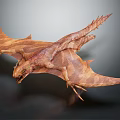 Flying Prehistoric Reptile with Brown Striped Body Large Wings Spikes Flying Posture in Gray Background