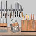 Practical Kitchen Knife Storage With Wooden Block And Metal Wall Rack