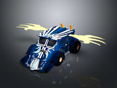 Stylish Blue Toy Car With Yellow Wings And White Decorative Body Designs 3d model