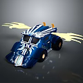 Stylish Blue Toy Car With Yellow Wings And White Decorative Body Designs