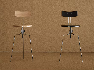 Modern Bar Stools With Metal Legs Wooden Seat And Black Back 3d model