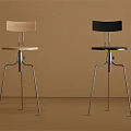 Modern Bar Stools With Metal Legs Wooden Seat And Black Back