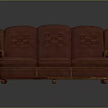 Red Three Seater Sofa With Tufted Back And Wooden Frame Design 3d model