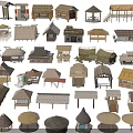 Various Wooden House Models Featuring Traditional Roof Designs And Architectural Structures