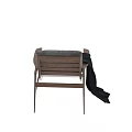 Comfortable Leisure Chair With Gray Cushioned Backrest Walnut Wooden Armrests And Black Knitted Blanket