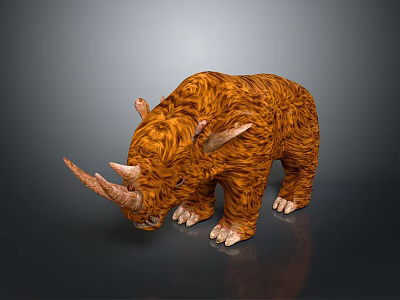Brown Rhinoceros with Detailed Fur Texture 3D Model in Standing Pose 3d model