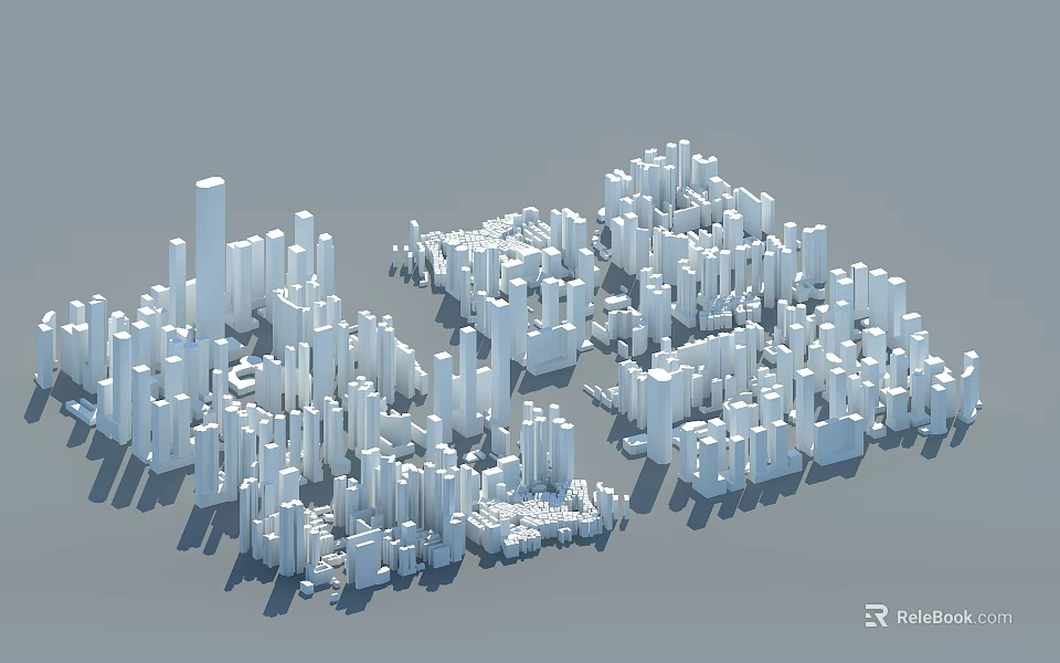 White 3D City Building Models Display On Gray Background With Architectural Structures And Design 3d model