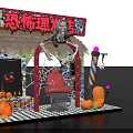 Spooky Horror Barber Shop Photo Spot With Barber Chair Spider Web And Pumpkins