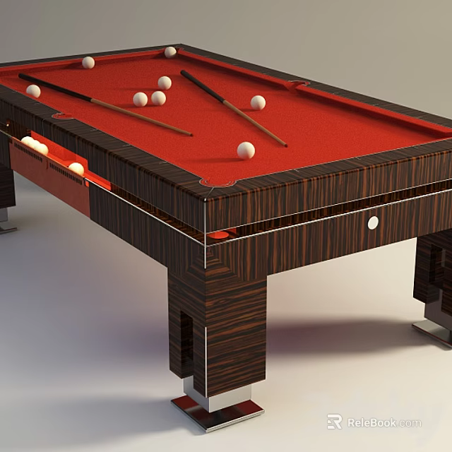 Premium Billiard Table with Red Felt Surface Wooden Frame Balls Cues as Quality Sports Equipment 3d model 