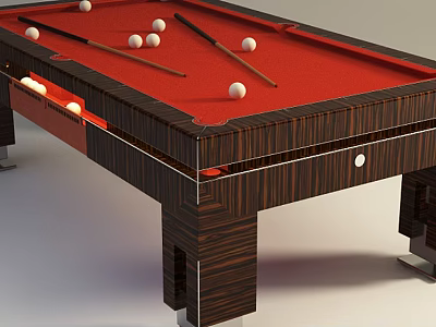 Premium Billiard Table with Red Felt Surface Wooden Frame Balls Cues as Quality Sports Equipment 3d model