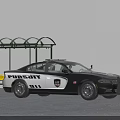 Police Pursuit Function Vehicle With 911 Logo Emergency Lights And Bus Shelter