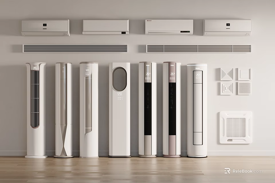 Various Modern Air Conditioner Fans With Wall Mounted And Floor Standing Designs 3d model 