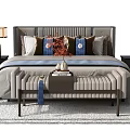 Modern Double Bed Interior With Bedside Tables Bench Pillows and Decorative Lamp 3d model