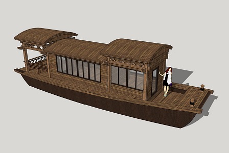 Chinese Wooden Boat Sightseeing Cruise 3d model