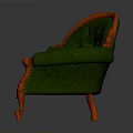Green Tufted Velvet Sofa With Red Carved Wooden Frame And Decorative Pillow