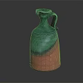 Ceramic Vase With Green Pink Gradient Color And Handle On Black Background