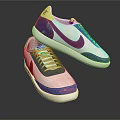 Nike White Blue Pink Sneakers With Green Tongue And Classic Design