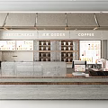 Modern Wooden Coffee Shop Bar Counter With Professional Coffee Making Facilities And Storage Shelves