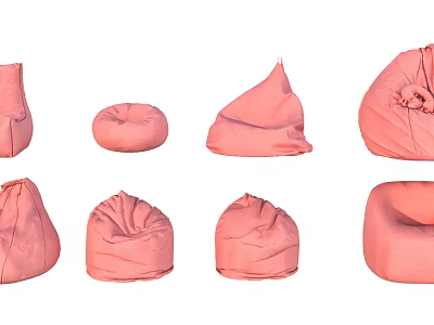 Multiple Pink Bean Bag Chairs In Various Shapes For Home Seating Options 3d model
