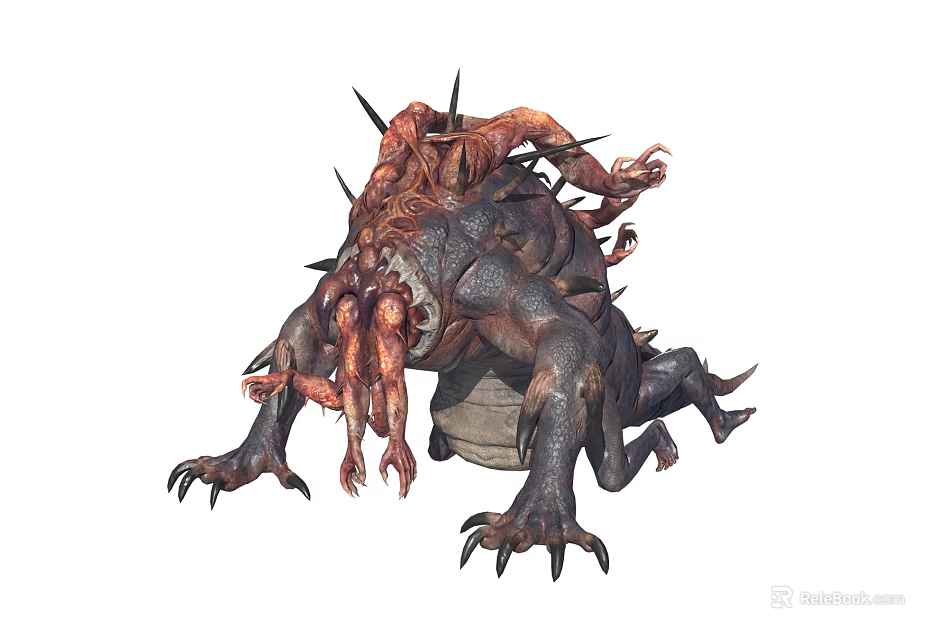Adventurer Encounters Fearsome Monster With Rough Skin Multiple Tentacles Spikes And Sharp Claws 3d model 