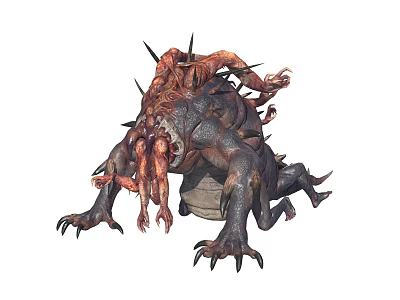 Adventurer Encounters Fearsome Monster With Rough Skin Multiple Tentacles Spikes And Sharp Claws 3d model