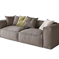 Modern Gray Fabric Double Sofa With Gray Yellow White Decorative Pillows