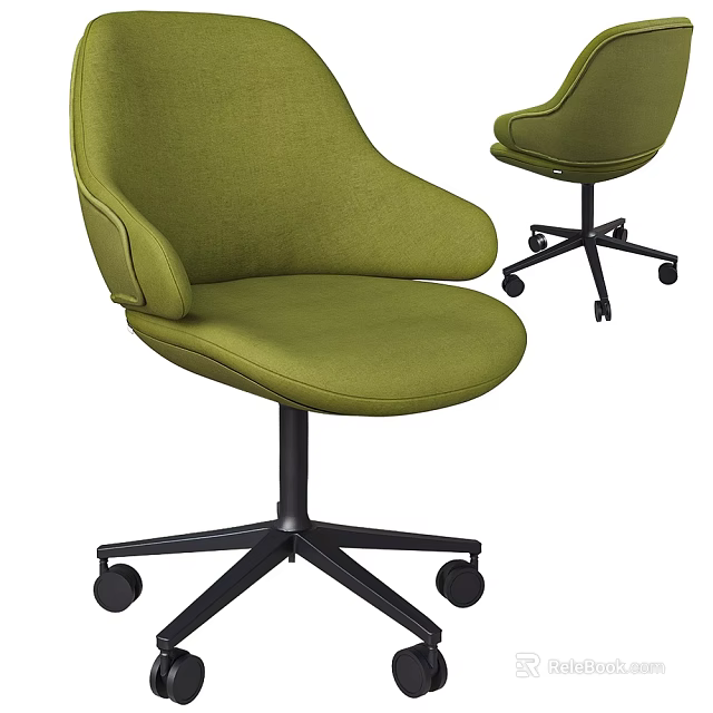 Modern Green Fabric Office Chair With Ergonomic Armrests And Swivel Wheels 3d model 