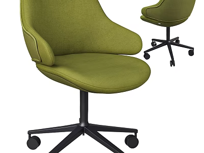 Modern Green Fabric Office Chair With Ergonomic Armrests And Swivel Wheels 3d model