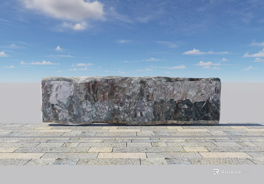 Large Stone Monument On Stone Paved Ground Under Blue Sky With Clouds 3d model