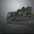 Detailed Turquoise Military Tank with Long Cannon Tracks Antennas and Equipment