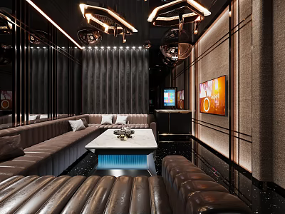 Modern Luxury KTV Room Interior With Leather Sofa Coffee Table TV Screen And Stylish Lighting 3d model