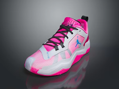 Pink And White Sporty Sneakers With Black Laces Blue Logo And Mesh Design 3d model