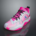 Pink And White Sporty Sneakers With Black Laces Blue Logo And Mesh Design