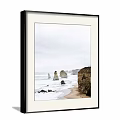 Two Natural Landscape Paintings With Seaside Rocks Beach And Misty Wooden Boardwalk Grassland