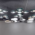Modern Stylish Ceiling Lights Design On Dark Striped Ceiling With Multiple Circular Arrangement 3d model